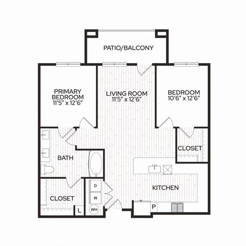 Floor plan for 2 beds, 1 bath, 1003 sqft